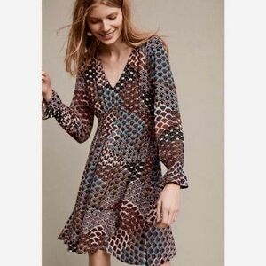 Anthropologie Maeve Size Small Monaco Empire Fan Peacock Print Boho Dress